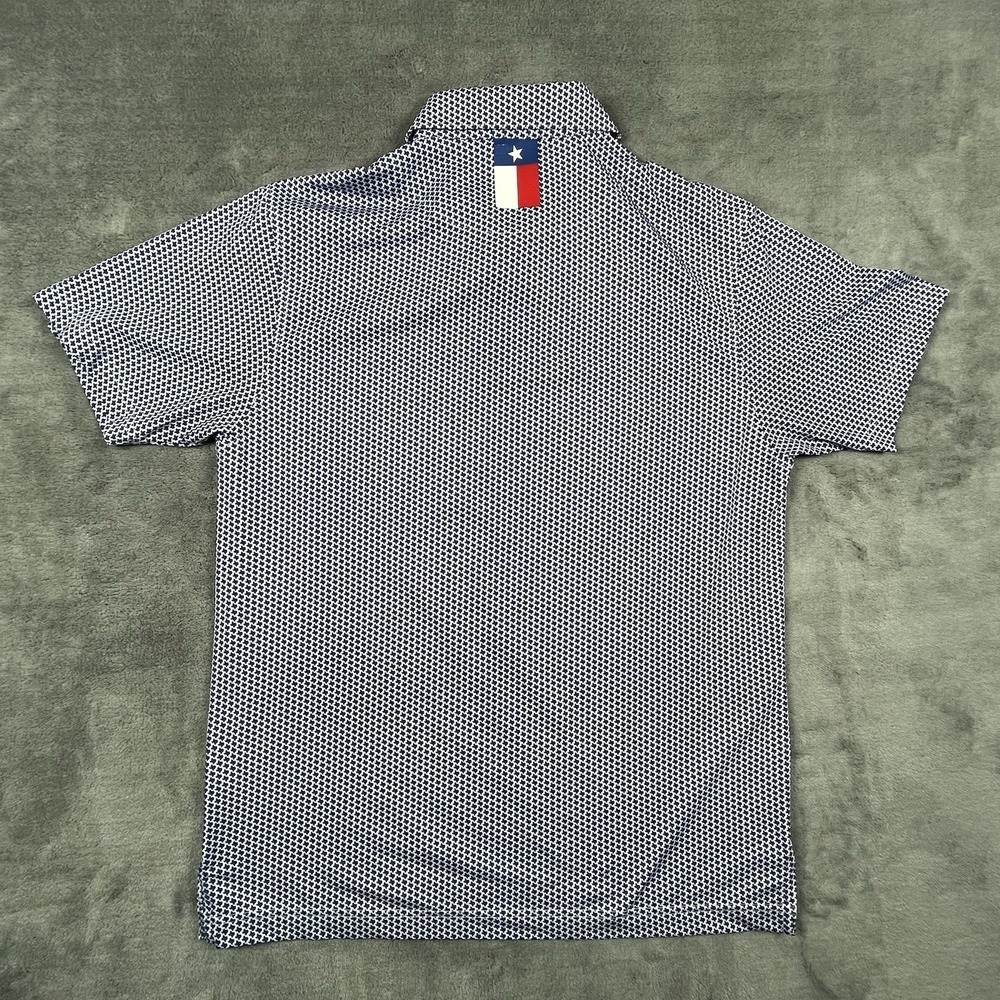Rhoback Performance Polo Texas All Over Print Blue White Size Medium Golf Shirt - Picture 4 of 8